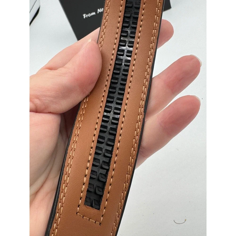 BULLIANT Mens Ratchet Belt Black Leather Adjustable Automatic Slide Buckle New